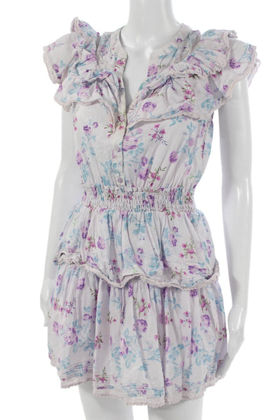 Love Shack Fancy Womens Mini Dress White Floral Cotton Size XS