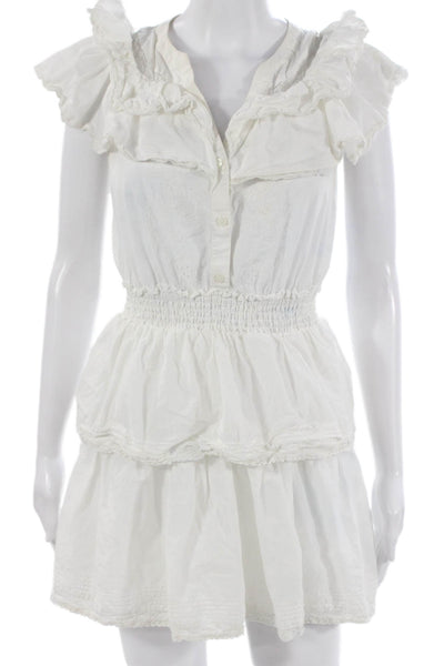 Love Shack Fancy Womens White Sundress V Neck Cap Sleeve Button Mini Size XS