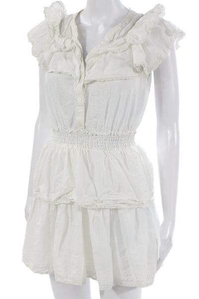 Love Shack Fancy Womens White Sundress V Neck Cap Sleeve Button Mini Size XS