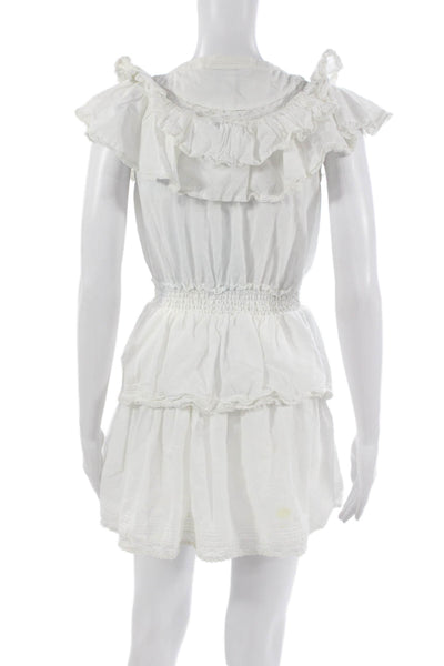 Love Shack Fancy Womens White Sundress V Neck Cap Sleeve Button Mini Size XS