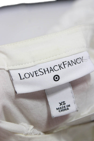 Love Shack Fancy Womens White Sundress V Neck Cap Sleeve Button Mini Size XS