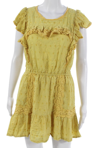 Love Shack Fancy Womens Yellow Cotton Sundress Short Sleeve Mini Size S