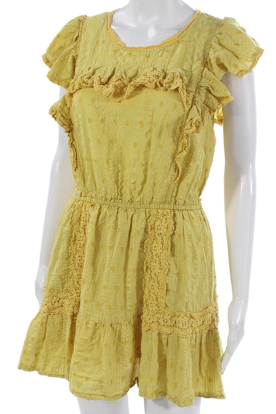 Love Shack Fancy Womens Yellow Cotton Sundress Short Sleeve Mini Size S