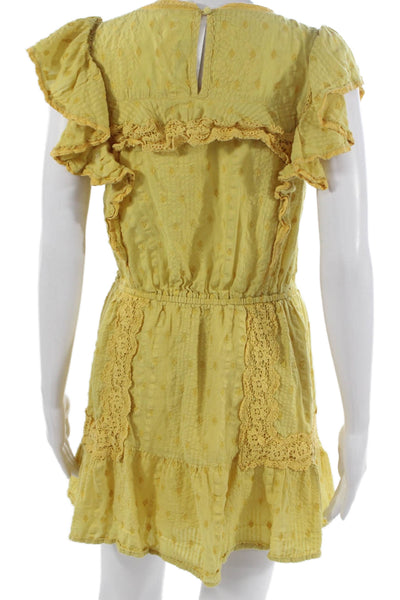 Love Shack Fancy Womens Yellow Cotton Sundress Short Sleeve Mini Size S