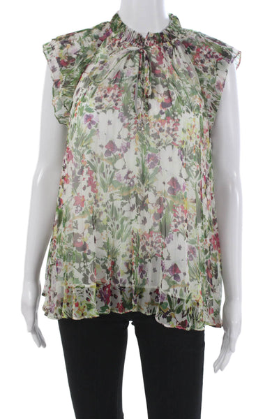 Christy Lynn Womens Floral High Neck Tunic Blouse Multicolor Sleeveless Size M