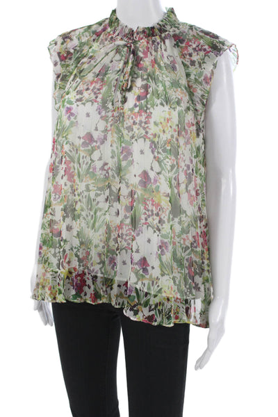 Christy Lynn Womens Floral High Neck Tunic Blouse Multicolor Sleeveless Size M