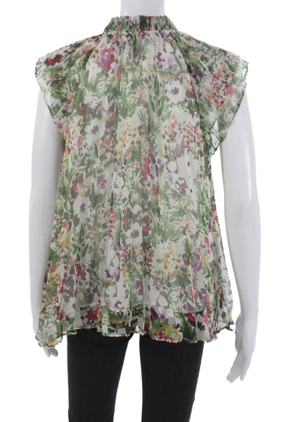 Christy Lynn Womens Floral High Neck Tunic Blouse Multicolor Sleeveless Size M