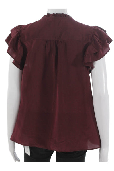 Vineyard Vines Womens Red Cupro High Neck Short Sleeve Basic Blouse Tie Size M