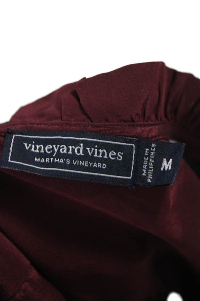 Vineyard Vines Womens Red Cupro High Neck Short Sleeve Basic Blouse Tie Size M