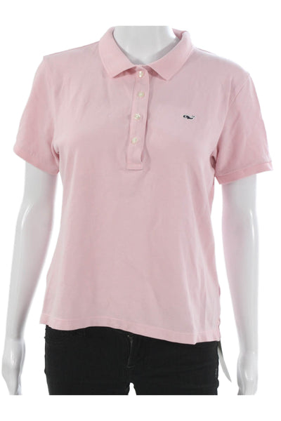 Vineyard Vines Womens Pink Cotton Collared Short Sleeve Polo Basic Size M