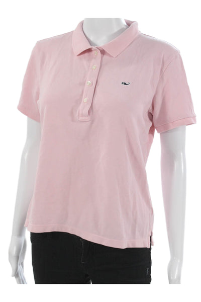 Vineyard Vines Womens Pink Cotton Collared Short Sleeve Polo Basic Size M