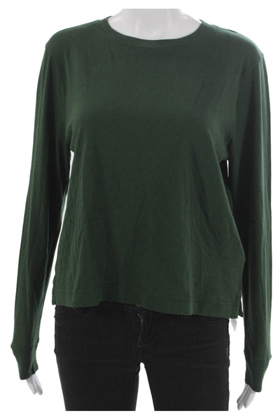 J Crew Women Cropped Green Cotton Crewneck Long Sleeve T-Shirt Size S