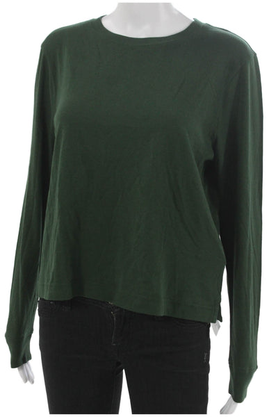 J Crew Women Cropped Green Cotton Crewneck Long Sleeve T-Shirt Size S
