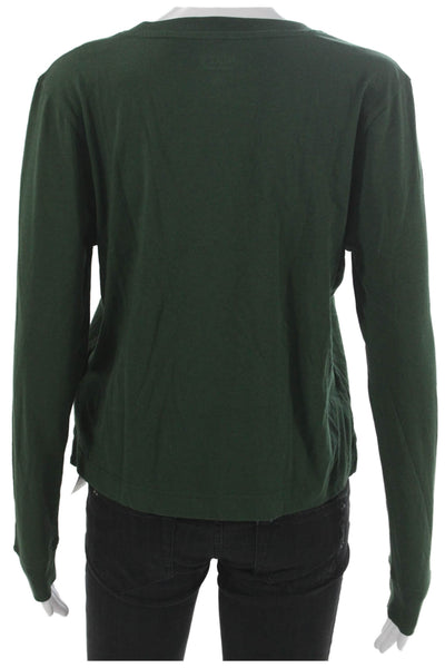 J Crew Women Cropped Green Cotton Crewneck Long Sleeve T-Shirt Size S