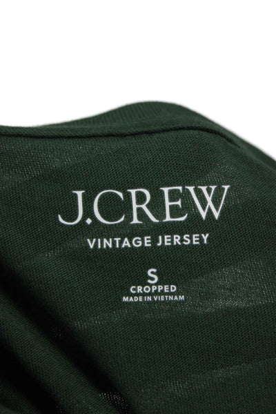 J Crew Women Cropped Green Cotton Crewneck Long Sleeve T-Shirt Size S
