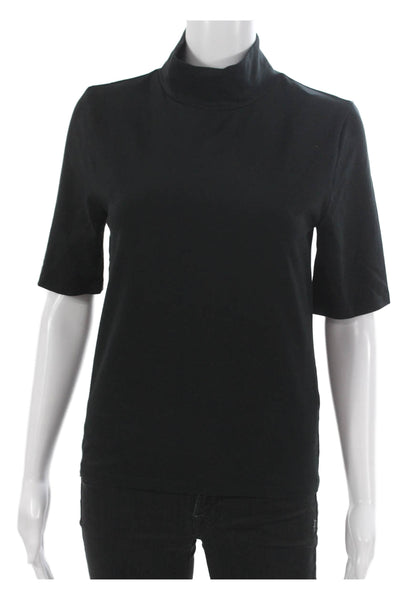 J Crew Women Basic Mock Neck Short Sleeve Black T Shirt Size M