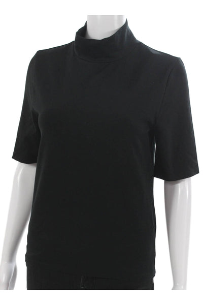 J Crew Women Basic Mock Neck Short Sleeve Black T Shirt Size M