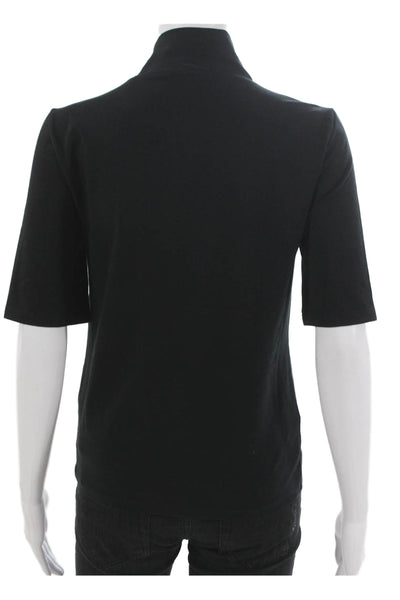 J Crew Women Basic Mock Neck Short Sleeve Black T Shirt Size M