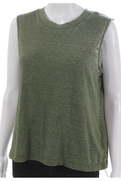J Crew Women Basic Sleeveless Tank Top Crew Neck Green Polyester Size S