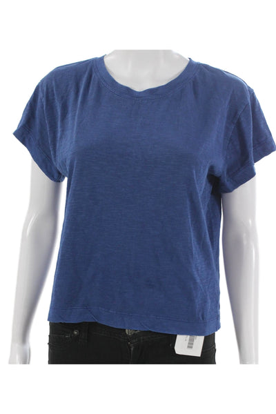 Pilcro Anthropologie Womens Blue Cotton Crewneck Tee Short Sleeve Size S