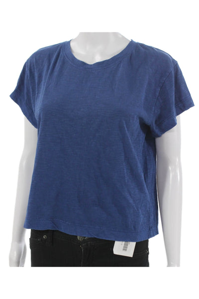Pilcro Anthropologie Womens Blue Cotton Crewneck Tee Short Sleeve Size S