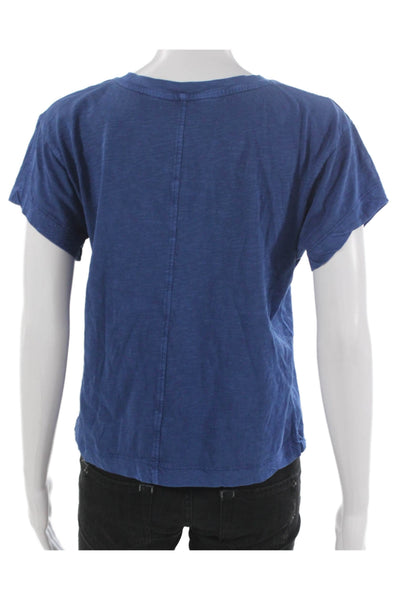Pilcro Anthropologie Womens Blue Cotton Crewneck Tee Short Sleeve Size S