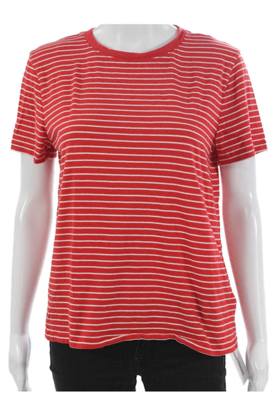 J Crew Women Basic Striped Cotton Crew Neck Short Sleeve T-Shirt Red Size M
