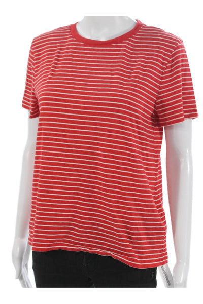 J Crew Women Basic Striped Cotton Crew Neck Short Sleeve T-Shirt Red Size M