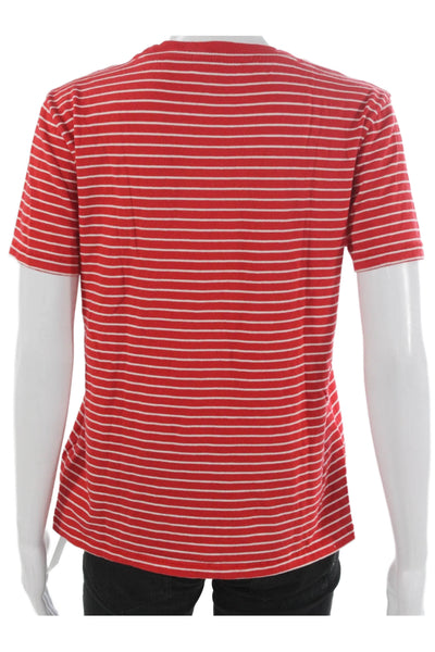 J Crew Women Basic Striped Cotton Crew Neck Short Sleeve T-Shirt Red Size M