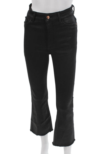 DL1961 Womens Cropped Black High Rise Jeans Button Closure Cotton Blend Size 27