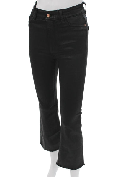 DL1961 Womens Cropped Black High Rise Jeans Button Closure Cotton Blend Size 27