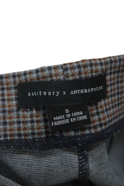 Sanctuary Women Cropped Check Multi Pull On Recycled Polyester Pants Size S