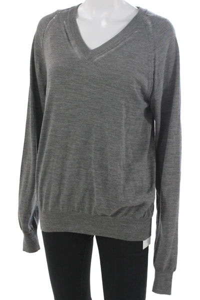 Dior Mens Gray Wool V Neck Pullover Sweater Long Sleeve Size M