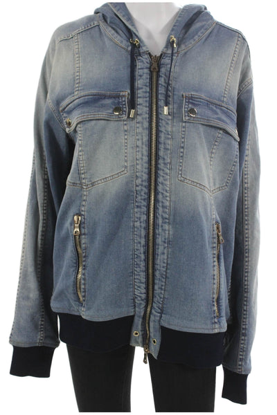 Balmain Unisex Bomber Jacket Blue Zip Long Sleeve Size L