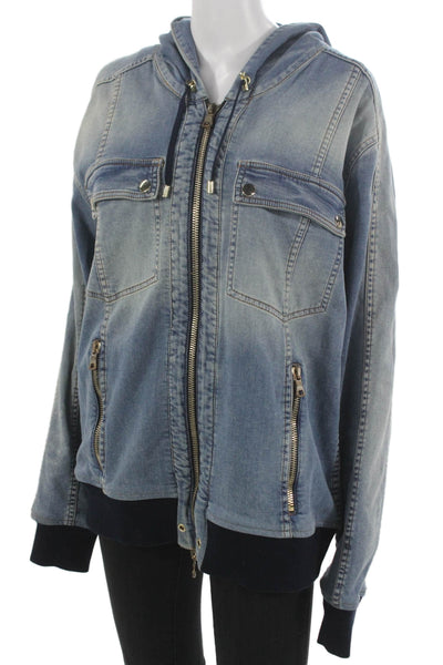 Balmain Unisex Bomber Jacket Blue Zip Long Sleeve Size L