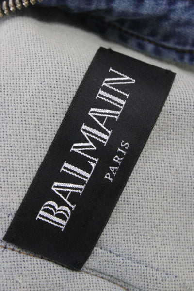 Balmain Unisex Bomber Jacket Blue Zip Long Sleeve Size L