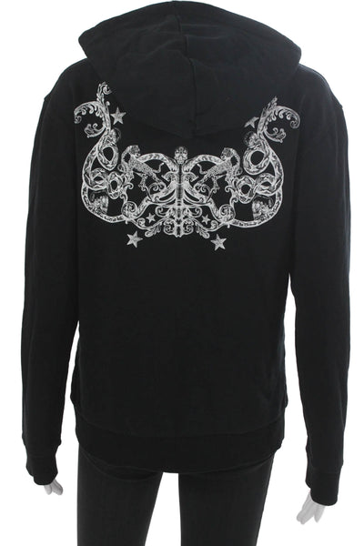 Just Cavalli Womens Black Full Zip Graphic Cotton Hoodie Size M