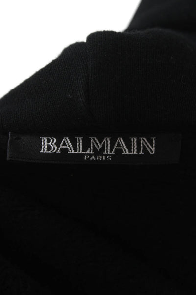 Balmain Mens Black Cotton Full Zip Hoodie Size L