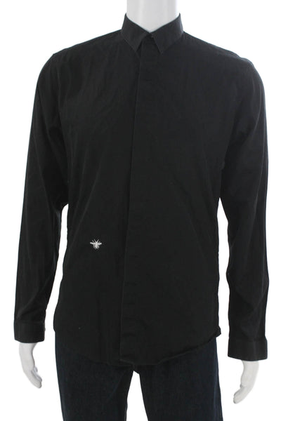Dior Mens Long Sleeves Button Down Shirt Black Cotton Size 39