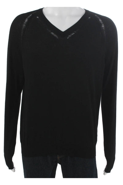 Dior Mens Black Wool V Neck Pullover Sweater Long Sleeve Size M
