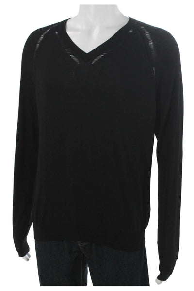 Dior Mens Black Wool V Neck Pullover Sweater Long Sleeve Size M