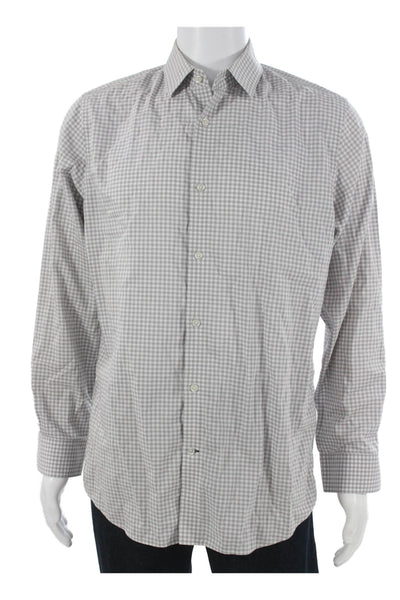 Banana Republic Mens Cotton Checkered Long Sleeve Button Up Shirt Grey Size M