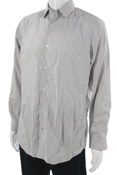 Banana Republic Mens Cotton Checkered Long Sleeve Button Up Shirt Grey Size M