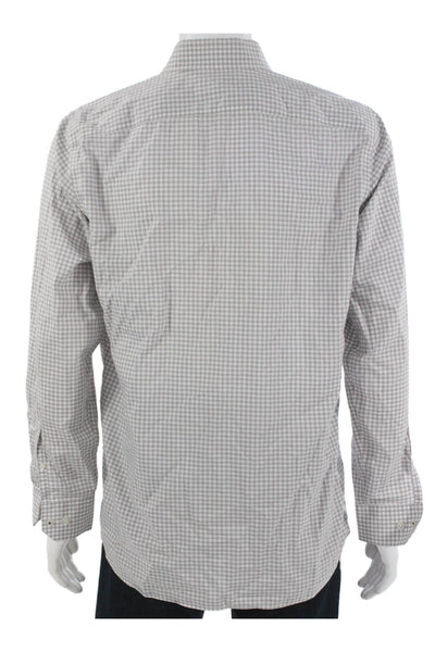 Banana Republic Mens Cotton Checkered Long Sleeve Button Up Shirt Grey Size M