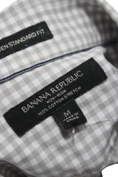 Banana Republic Mens Cotton Checkered Long Sleeve Button Up Shirt Grey Size M
