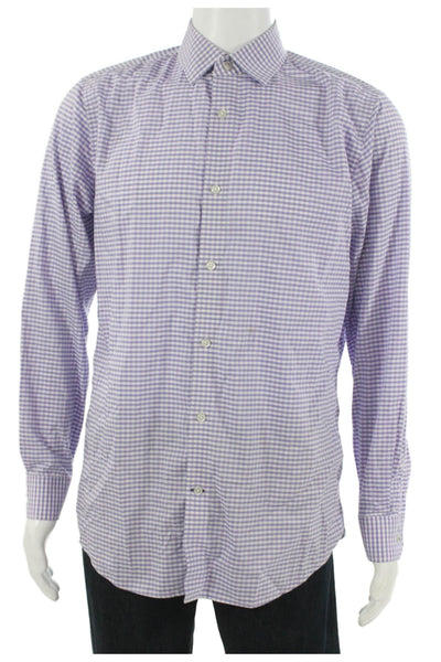 Banana Republic Mens Cotton Checkered Long Sleeve Button Up Shirt Purple Size M