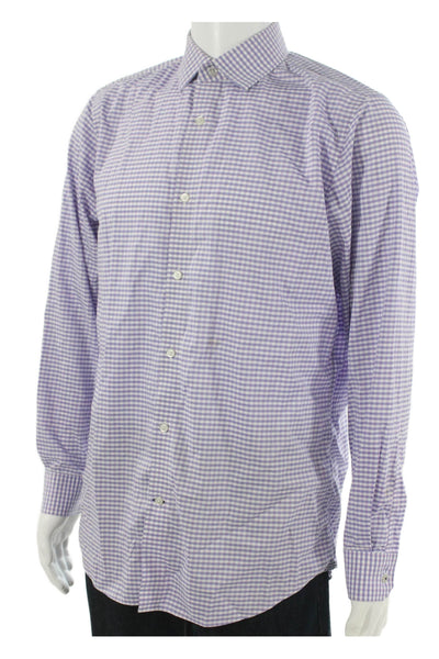 Banana Republic Mens Cotton Checkered Long Sleeve Button Up Shirt Purple Size M
