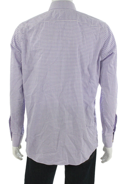 Banana Republic Mens Cotton Checkered Long Sleeve Button Up Shirt Purple Size M