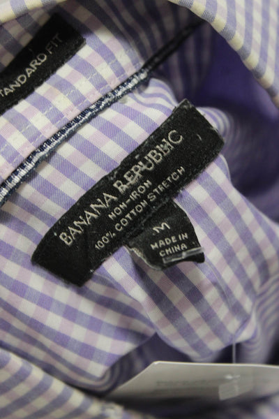 Banana Republic Mens Cotton Checkered Long Sleeve Button Up Shirt Purple Size M