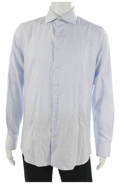 Suit Supply Mens Cotton Striped Long Sleeve Button Up Shirt Blue Size 42/16.5